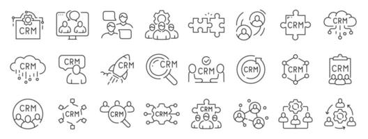 Set of CRM related line icons. Management, customer, relationship, network etc. Editable stroke vector