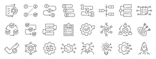 Set of workflow related line icons. Process, structure, strategy, operation etc. Editable stroke vector