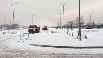 Footage of the industrial machinery so called snow gun or snow cannon that produces artificial snow in action. video