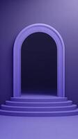 Elegant purple architectural display featuring an arched entrance with steps, creating a modern stage photo