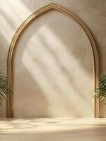 Elegant archway with lush plant accents, creating a serene backdrop with natural light interplay photo