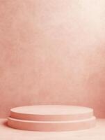 Soft rose-colored presentation stage with complementary backdrop, ideal for product displays photo