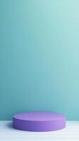 Stylish studio setup features a minimalist purple platform against a calming teal backdrop photo