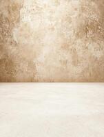 Textured beige wall and floor create a neutral and adaptable backdrop for various product displays photo