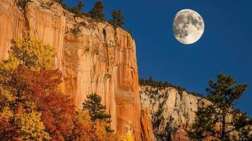 Scenic canyon landscape under a bright full moon photo