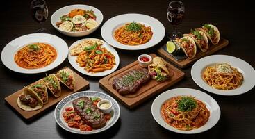 A variety of plates with different types of food photo
