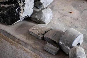 Elaboration of obsidian crafts at the Teotihuacan archaeological site. Horizontal image. photo