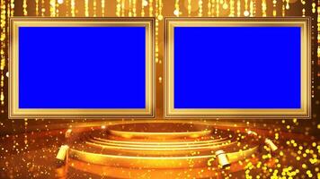 Two Window Blue Chroma Key Template with Golden Frame, Customizable Screen video