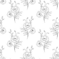 Floral seamless pattern with poppies. Poppy background. Eco friendly background. Poppy flowers and greenery hand drawn line art design. Elegant seamless background endless pattern minimalist style vector