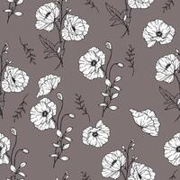 Floral seamless pattern design. Poppy background. Eco friendly background. Poppy flowers and greenery hand drawn line art design. Elegant seamless background endless pattern minimalist style vector