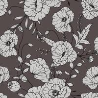 Poppy seamless pattern. Poppy background. Eco friendly background. Poppy flowers and greenery hand drawn line art design. Elegant seamless background endless pattern minimalist style vector
