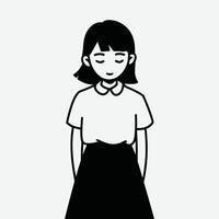 Sad girl stand alone, cute girl vector