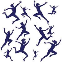 Dynamic Jumping Silhouettes Group Set Energetic Motion and Action Pack vector