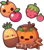 a set of fruit and vegetables with a pumpkin and apple vector