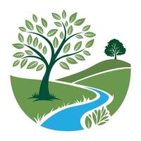 A green river and tree with leaves in the background vector