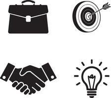 Business Icons Set with Briefcase, Target, and Light Bulb vector