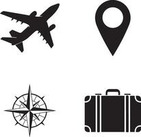 Travel Icons Set with Airplane, Compass, and Suitcase vector