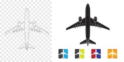 Airbus A320 top view illustration outline black and colored variations Airplane top view illustration outline black and colored variations vector