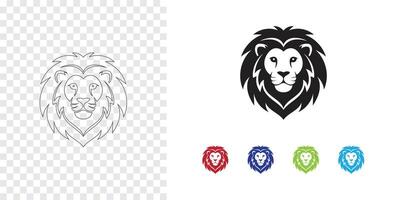 Powerful lion head illustration outline black and colored variations vector