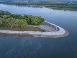 upstream entry to the Chain of Rock Bypass Canal from Mississippi River above St Louis, aerial view at October dawn photo