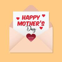 Happy Mother's Day Card in Envelope with Heart Design vector