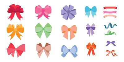 Multicolored flat handmade organic bows in modern style on white background. Ideal for fashion jewelry. Large selection of bow ties for different occasions. EPS10 vector