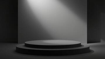 Black Monolithic Pedestal in a Dark Minimalist Space photo