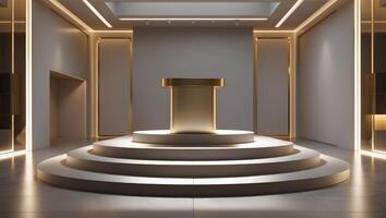 Minimalist luxury podium with tiered steps for product display photo