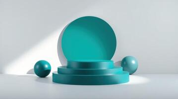 Modern Pastel Toned Podium with Abstract Shapes and Depth photo