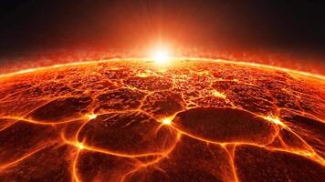 Heat radiation from the sun's surface at closest distance It was a fiery red color that was constantly crackling, Zoom in footage. video
