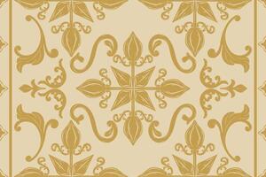 Timeless Luxury Gold Scroll Ornament Exquisitely Seamless Pattern Decoration. Two way Repeat Canvas and Border with Elegance Design. Curly Victorian Art Damask Embroidery Haute Couture on Yellow BG. vector