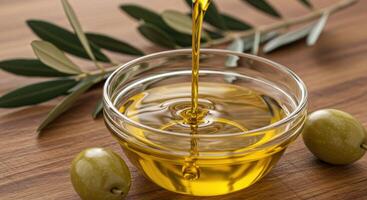 Rustic Wooden Table Displays Natural Olive Ingredients. photo