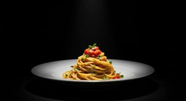 Isolated Spaghetti Plate Showcasing Culinary Presentation. photo