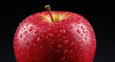 Fresh red apple with water droplets against a dark background photo