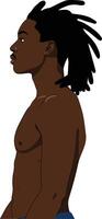 Profile view of a muscular man with long dreadlocks in a minimal flat design showcasing strength and confidence in art vector