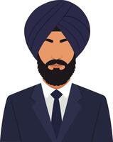 A confident man in a dark suit and turban with a well-groomed beard in minimal flat art vector