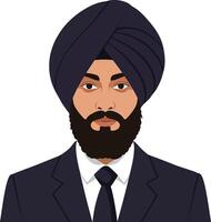 Professional man in a dark suit wearing a turban and a beard in flat illustration vector