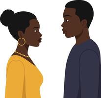 Two individuals engaged in a serious conversation with focused expressions in a minimalistic flat design illustration vector
