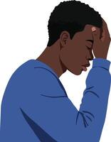 A young man with a thoughtful expression wearing a blue sweater, showcasing minimal style and deep contemplation in this illustration vector