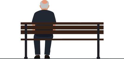Elderly man sitting alone on a park bench in a minimalistic design style creating a reflective mood in this illustration vector
