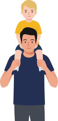 Father carrying son on shoulders in a joyful, flat design style showcasing love and connection in illustration