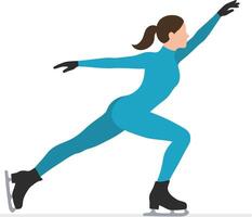 Dynamic figure skater in a blue suit performing a graceful move on ice in flat art vector