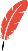 A vibrant red feather with intricate details and a sleek black tip in a minimalistic flat design style, showcased as art vector