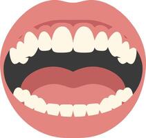 Open mouth with visible teeth and tongue in a flat and minimal design style showcasing expression and communication in art vector