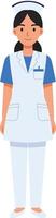 Nurse wearing a blue and white uniform with a cap standing confidently in a flat and minimal illustration vector
