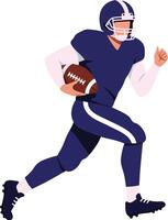 Dynamic football player in motion wearing a blue uniform, detailed illustration showcasing athleticism and determination on the field while running with a football in hand art vector