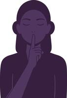 A woman with a finger on her lips signaling silence in a minimalistic design style showcasing calmness and serenity in art vector