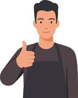Friendly man giving a thumbs-up gesture while wearing an apron in a flat design style illustration vector