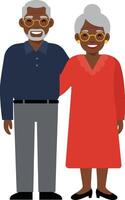 A joyful elderly couple standing together, smiling warmly in a minimalistic design style, showcasing love and companionship in illustration vector