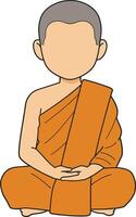 A serene monk sitting cross-legged in an orange robe with a minimalist design, radiating tranquility and peace in art vector